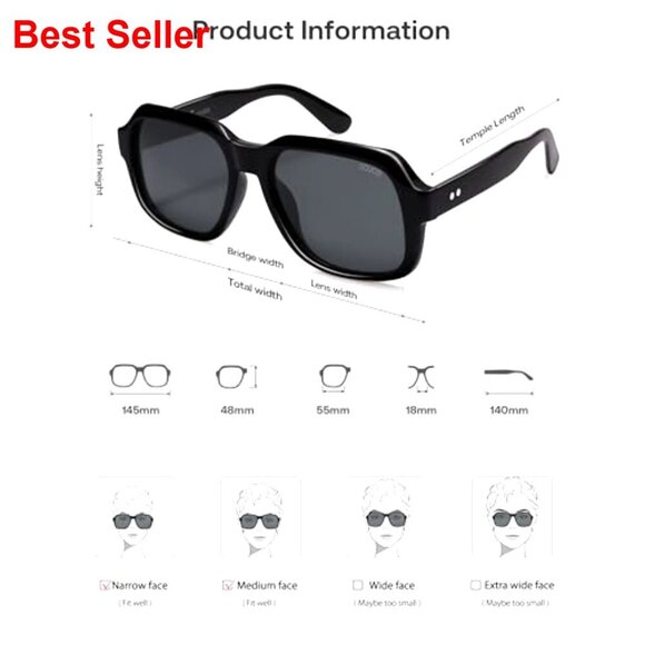 Retro Square Polarized Sunglasses, Oversized Vintage Frames, UV400 Protection main image 4